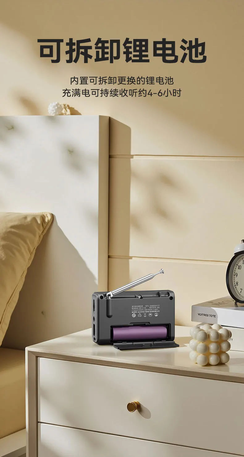 SANSUI F77 Wireless Bluetooth Speaker Gift for Elderly Portable FM Radio with TF Playback Voice Recorder Digital Music Play TF