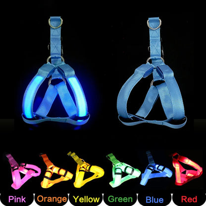 Adjustable LED Dog Harness No Pull Small Medium Glowing Nylon Breast-Band Night Safety