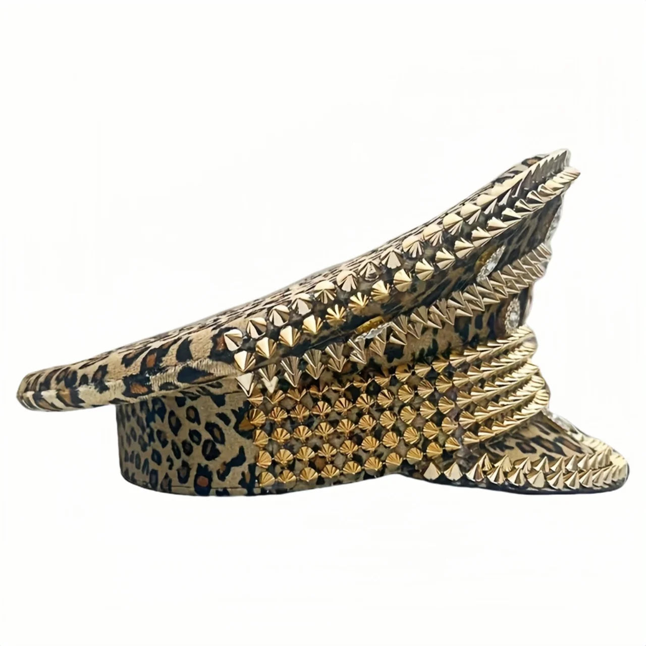 Leopard Print Festival Captain Hat Rhinestone Unisex Wedding Military Cap Steampunk Sergeant Hat Music Bride Masquerade Headwear