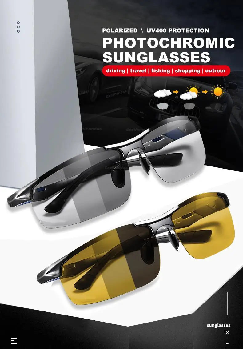 Aluminum Photochromic Polarized UV400 Day Night Driving Sunglasses for Men Women