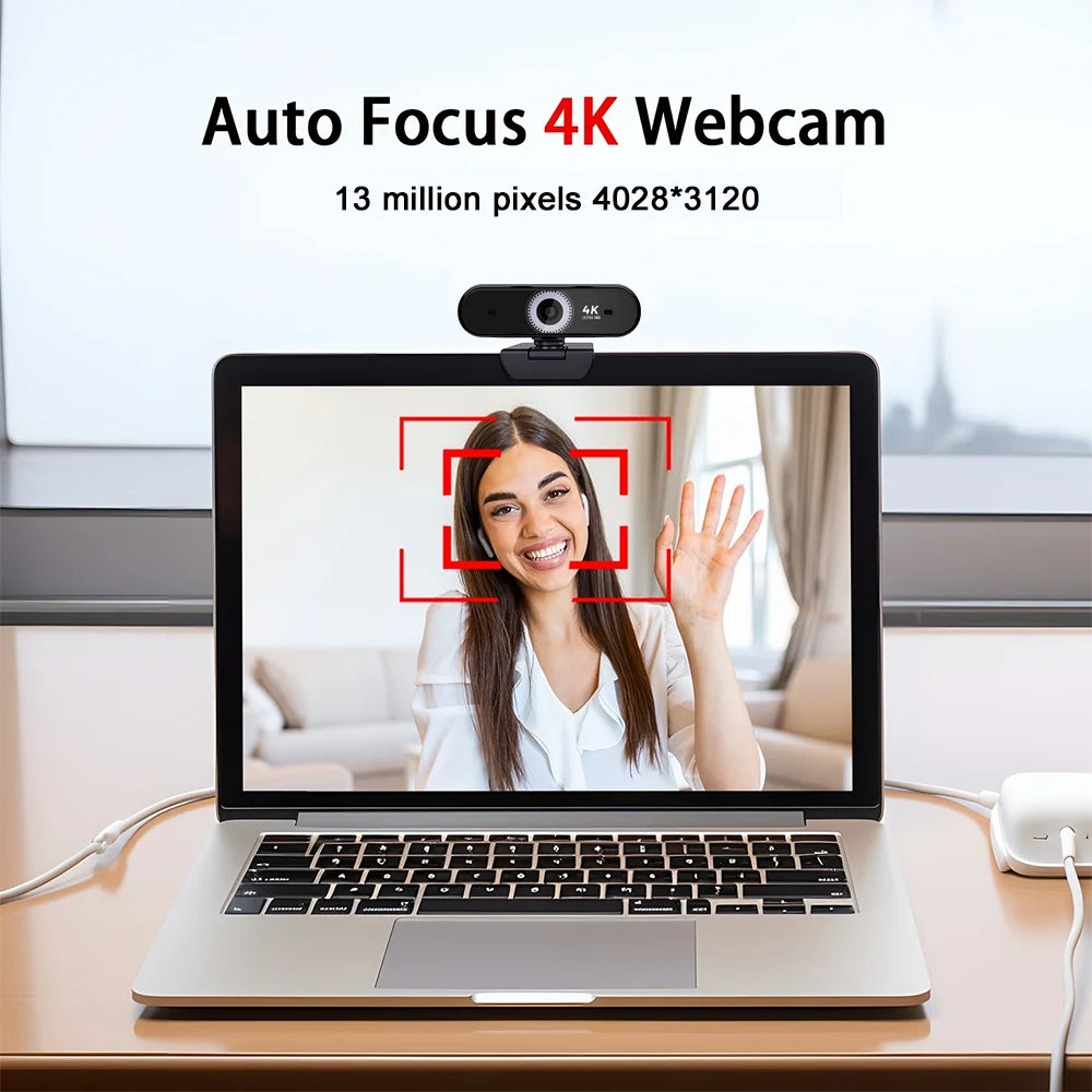 4K Webcam 13MP 10X Zoom USB Camera Autofocal Microphone Web Cam for PC Living Video Conference Online Teaching Laptop Broadcast