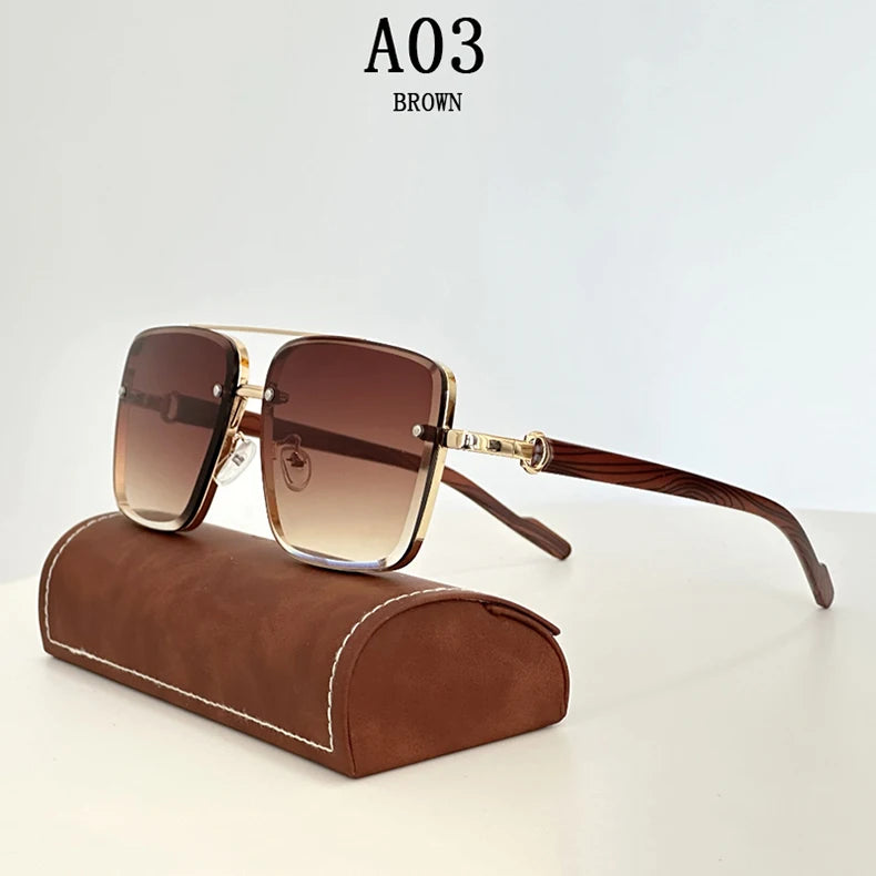 Vintage Square Wooden Frame Sunglasses With UV400 Protection
