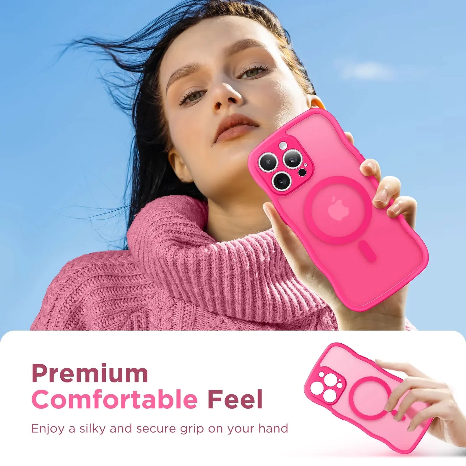 For iPhone 15 Pro Max Case Curly Wave Frame Shape Design Camera Protection Drop Shockproof Compatible with MagSafe Phone Case