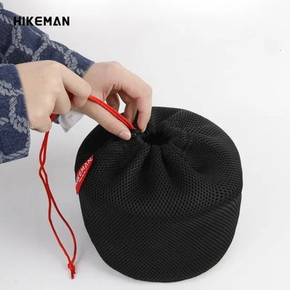 Outdoor Camping Pot Storage Bag Portable Picnic Cookware Storage Bag Sandwich Mesh Drawstring Pocket