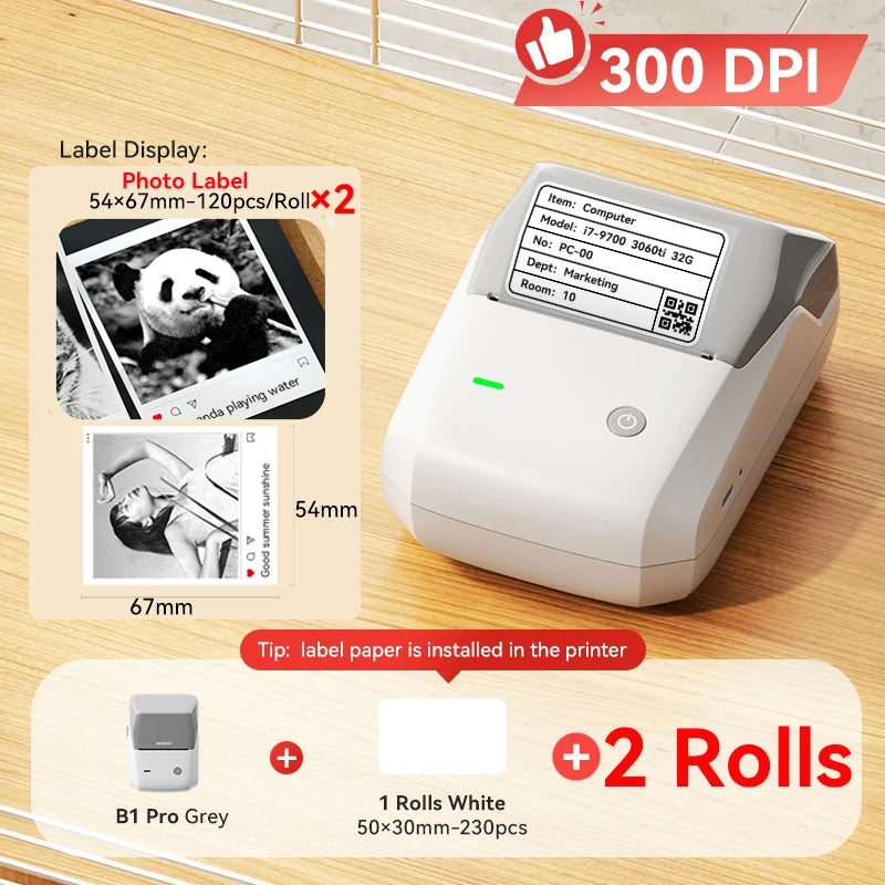 B1 Pro Label Printer 300 DPI, Bluetooth Thermal Label Maker with Red & Black Printing, Photo Labels for Business & Home