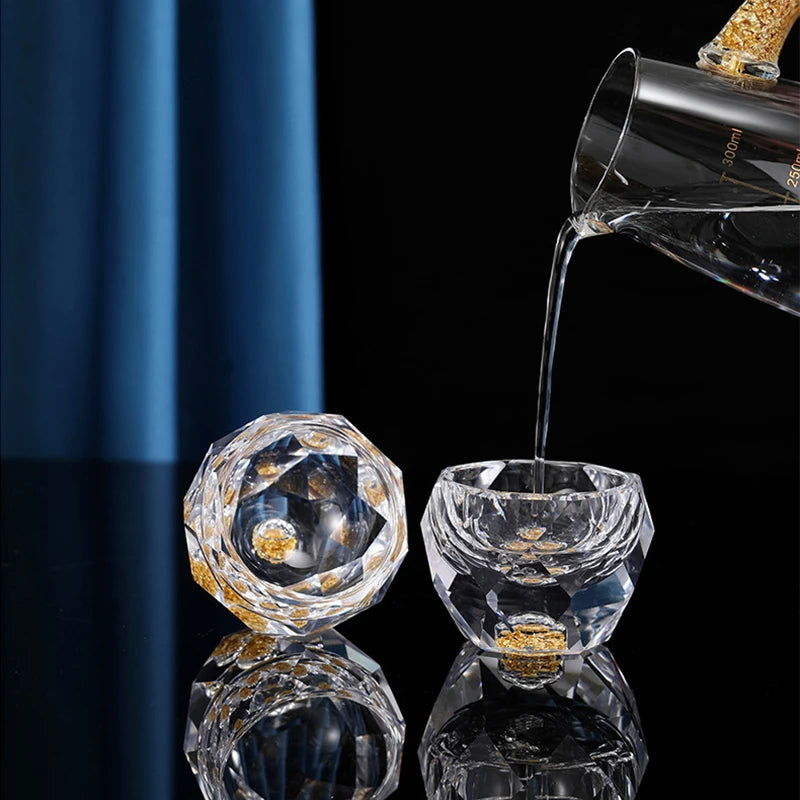 Diamond Cutting Crystal Liquor Glasses Set With Wine Dispenser Vodka Shot Glass Wine Glasses Whiskey Spirits Sake Brandy Teacup