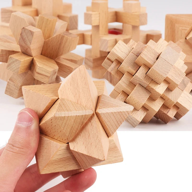 3D Jigsaw Puzzle Toys Wooden Kong Ming Lock Lu Ban Lock IQ Brain Teaser Educational Toy for Kids Children Montessori Unlock Game