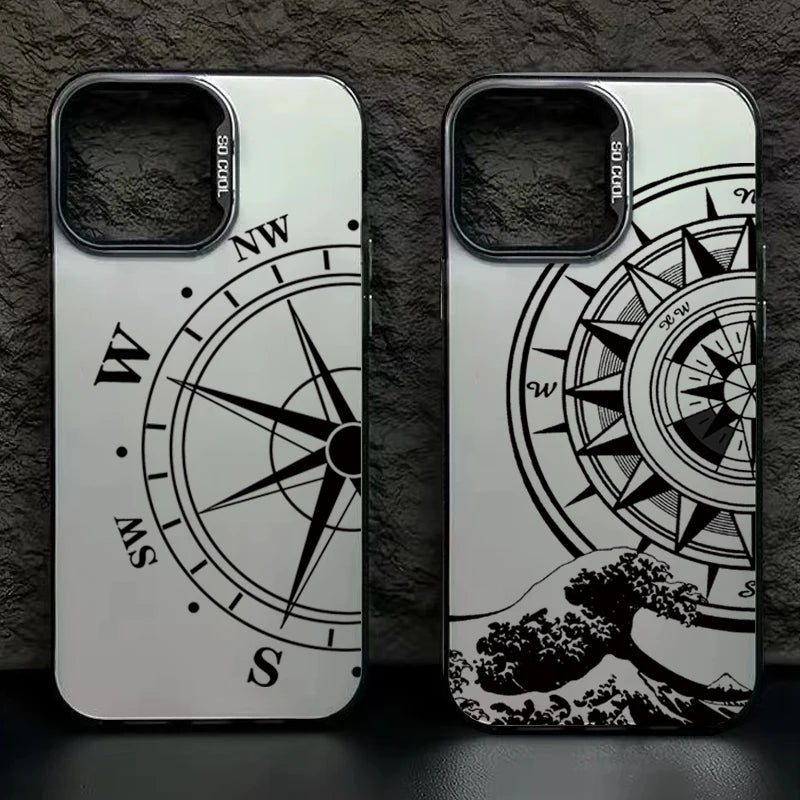 Fashion Vintage Compass Phone Case for iPhone 16 16E 14 15 Pro Max Hard IMD Shockproof Cover