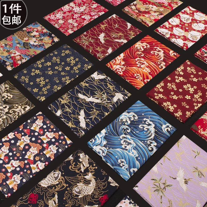 1/2/3M 23Colors Japanese Style Bronzing Cotton Fabric Kimono Clouds Cat Dog Cherry Blossoms Printed Sewing Fabric by the Meter