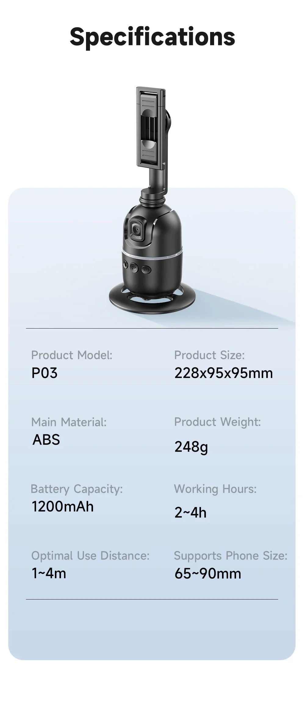 P03 Gimbal Stabilizer for Mobile Phone AI 360 Follow Selfie Stand Face Tracking Desktop Gimbal for Cellphone and Cameras