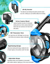 Full Face Snorkel Mask with Latest Dry Top Breathing System Detachable Camera Mount for Adults Panoramic View Anti-Leak Anti-Fog