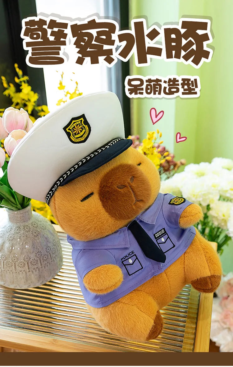 Cute Capybara Police Plush Toy Soft Stuffed Pillow