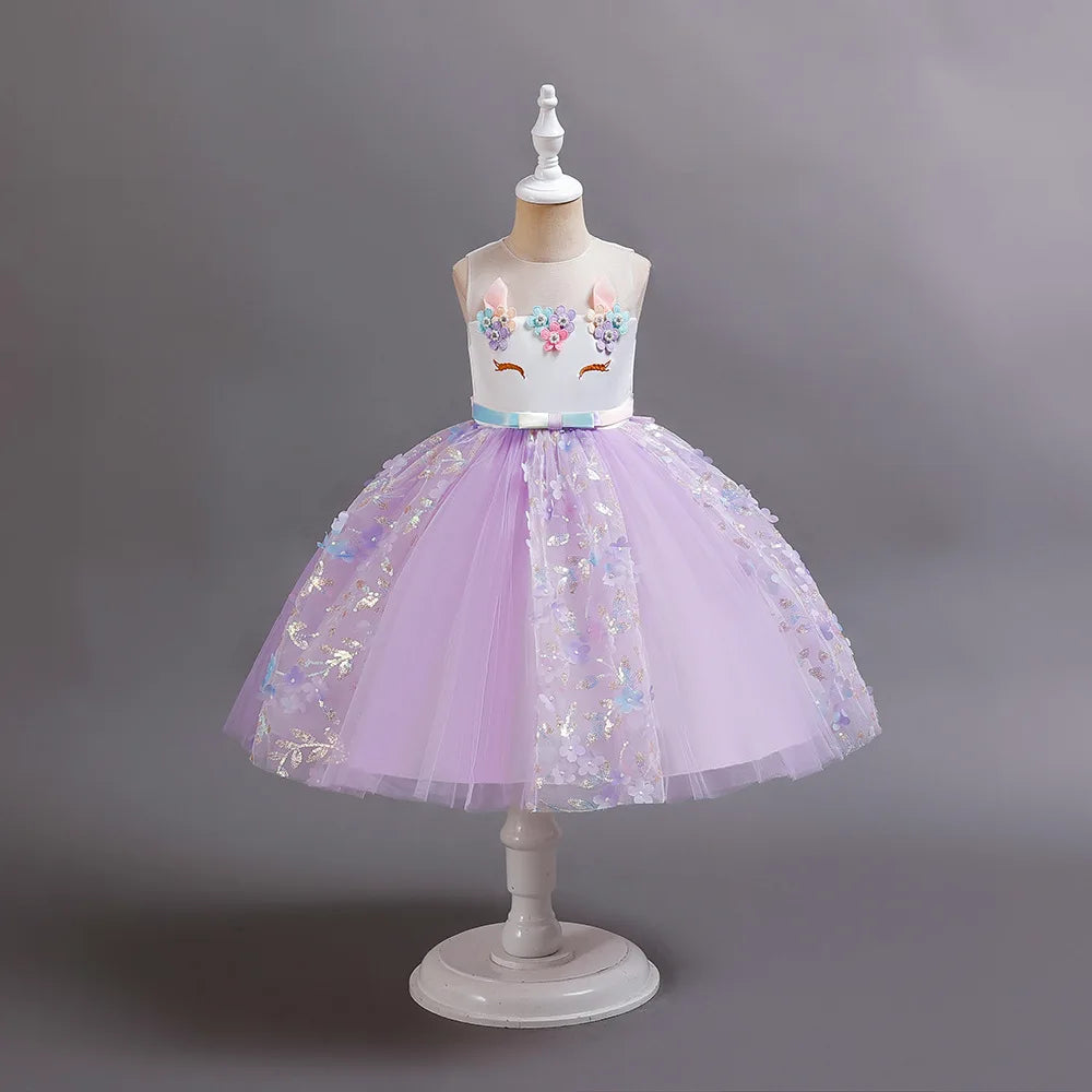 Unicorn Princess Dress for Girls - Magical Rainbow Tulle Ball Gown  Flower Girl Birthday Party Dress