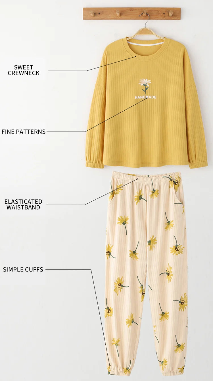 Women’s Winter Corduroy Cotton Pajama Set – Cute, Comfortable, Loose Long Sleeve Loungewear