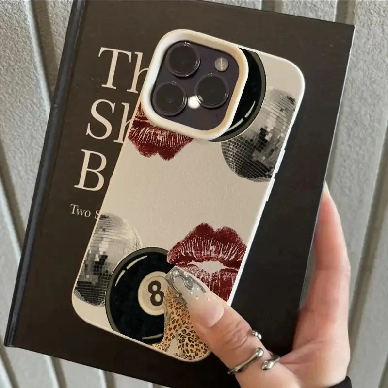 For iPhone 17 16 15 14 Case Vintage Lip Print Leopard Print Pool Cover For iPhone 17Air 16 15Plus