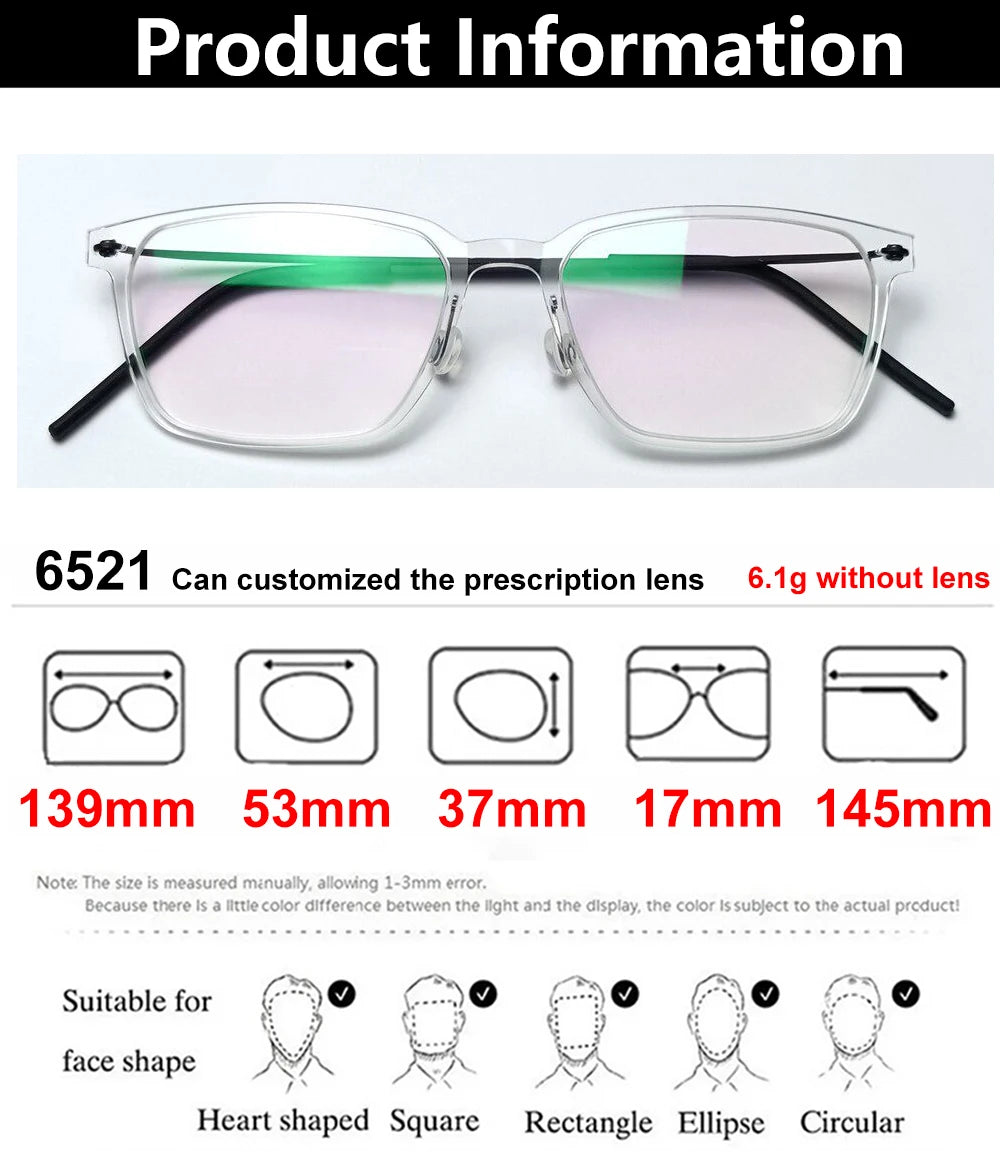 Rectangle Titanium Acetate Ultralight Eyeglasses Frame