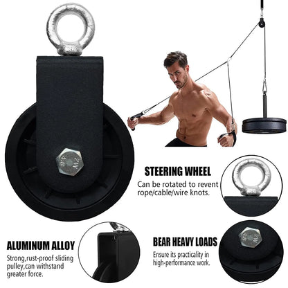 360 Degree Rotation Silent Nylon Gym Cable Pulley with Hanging Straps and Carabiner LAT Pulley System DIY Attachment Accessories