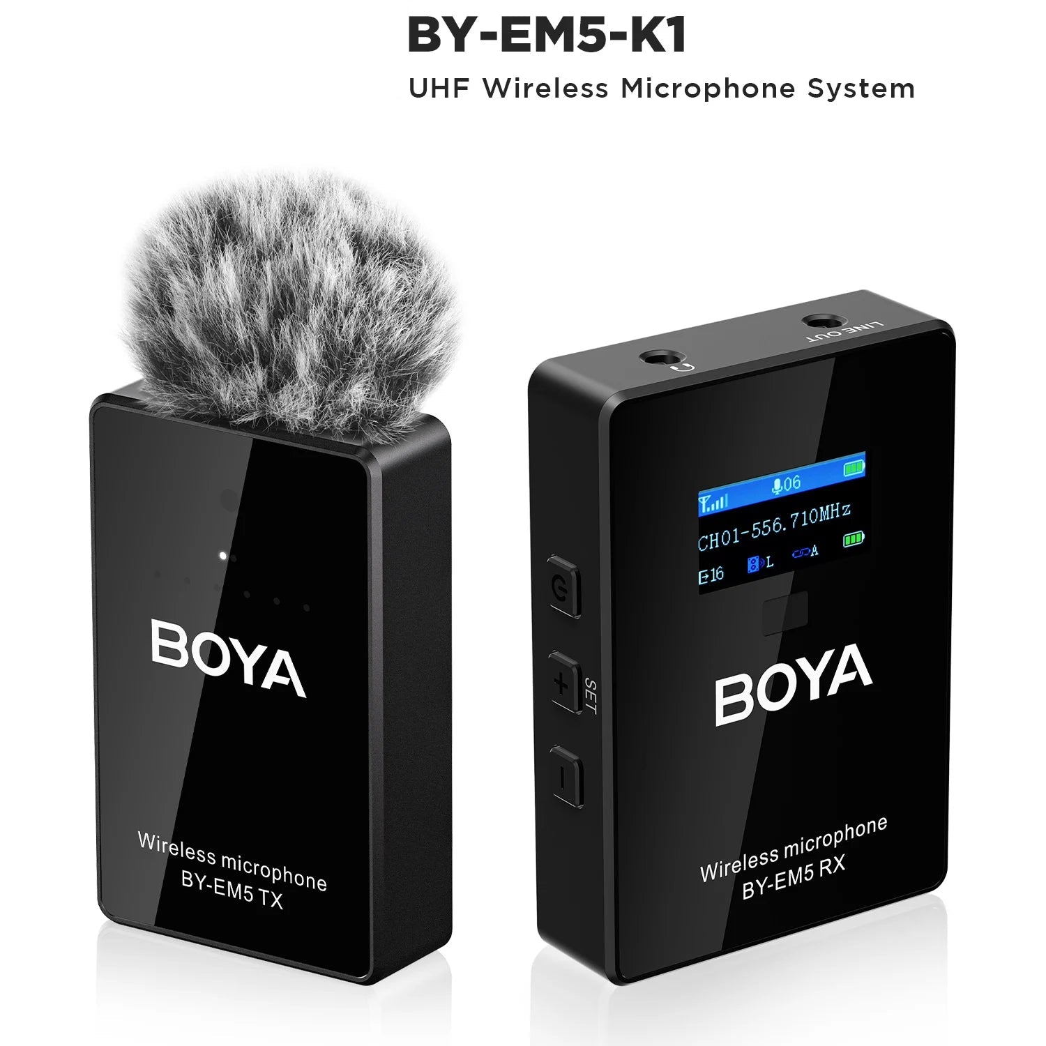 BY-EM5-K1 48-Channel UHF Wireless Lavalier Microphone for iPhone Android PC DSLR Cameras Online Teaching Streaming Youtube