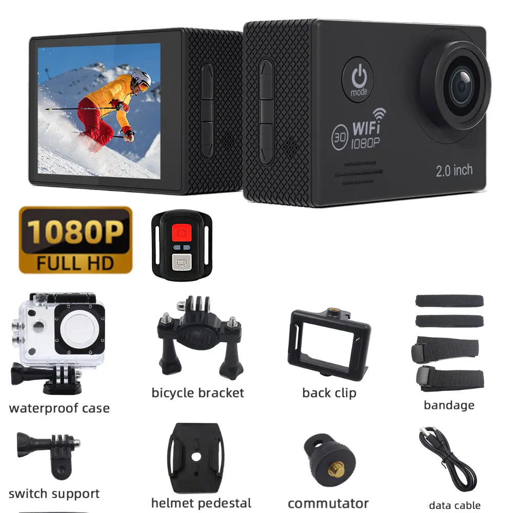 Action Camera 1080P/30FPS WiFi Bicycle Mini Camera 140° Wide-angle  Underwater Waterproof Cameras Outdoor Sports Video Recording