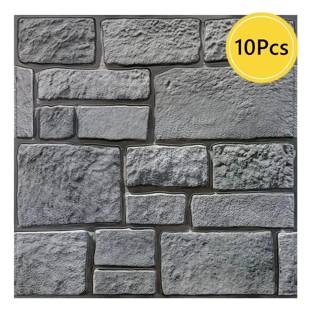 10pcs 3D Faux Stone Wall Panels, Self-adhesive Tile Stickers for Living Room, TV Background, Water and Mold Resistant, 30x30cm