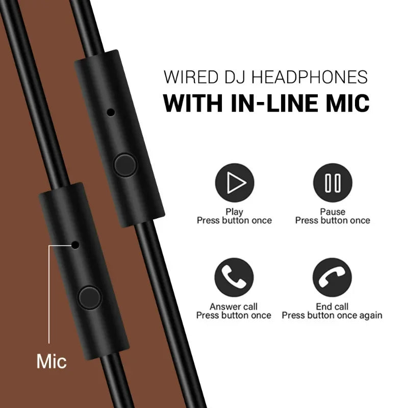 Wired HiFi Headphones Professional Studio DJ Headphones With Mic Over Ear Hi-Res Headset Monitoring For AMP Guitar Phone