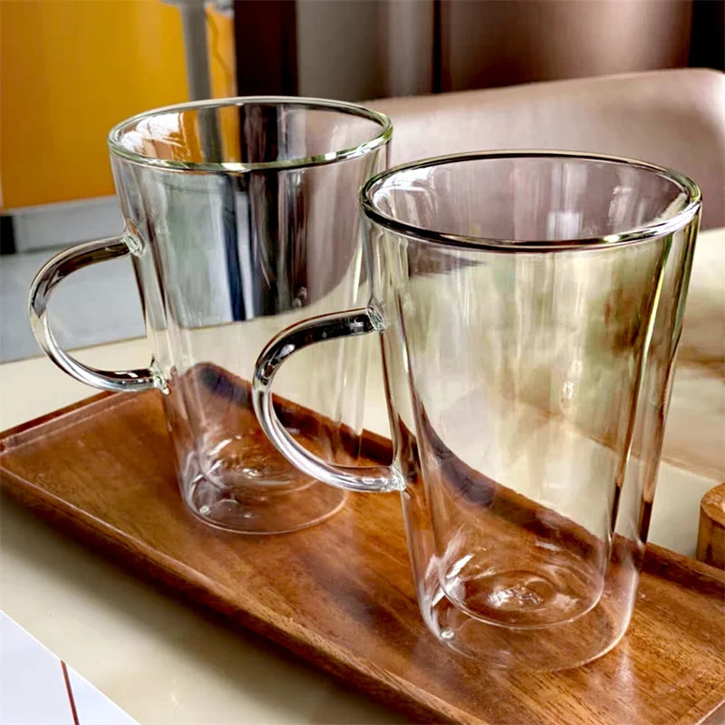 200ml 400ml Heat Resistance Double Wall Glass Cappuccino Coffee Mug With Handle Tea Milk Juice Cup Water Beer Mug Drinkware