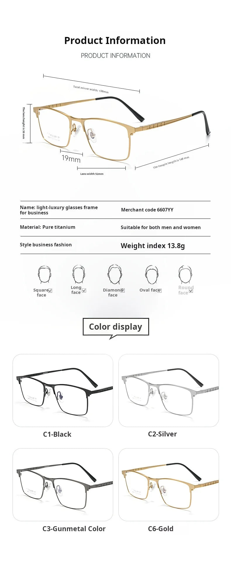 Mens Pure Titanium Blue Light Blocking Progressive Prescription Glasses