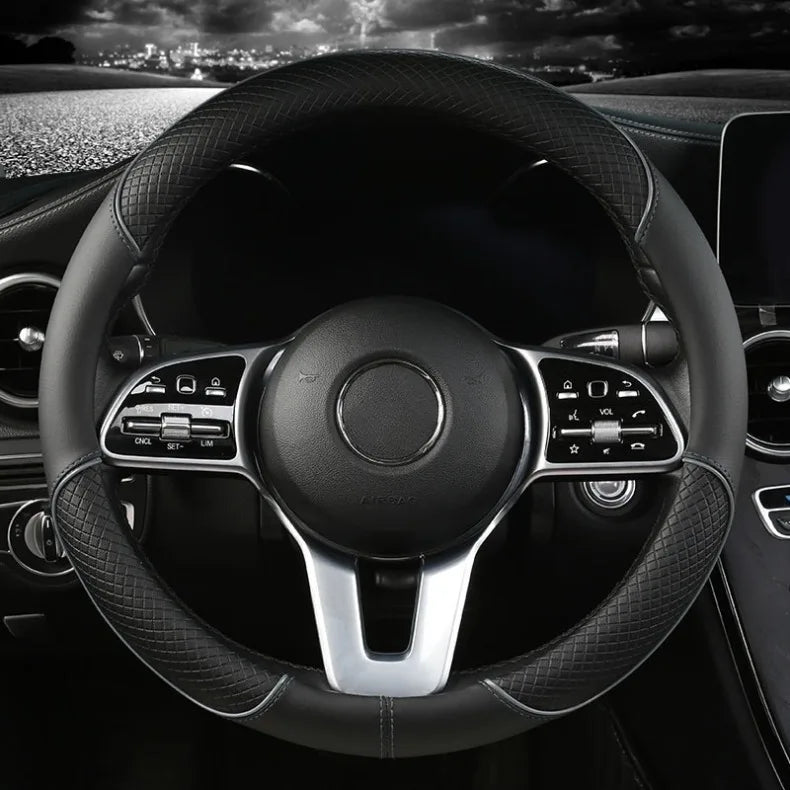 Universal Leather Diamond Steering Wheel Cover 37CM 38CM