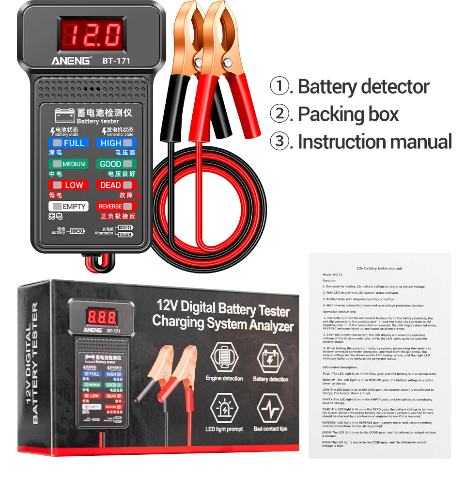 Multifunctional Battery Testers 12V Auto Repair Industry Detection with LED Reverse Display Screen Electrician Tool