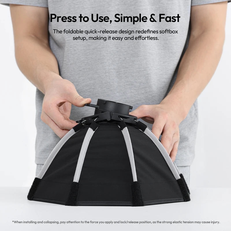 FOLD 30cm Octagon Softbox with Grid – Mini Bowens COB Light Flash, Lightweight & Quick Release