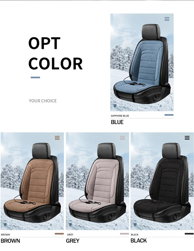 Heated Car Seat Cover 12V Fast Heating Seat Cushion Warm Plush Car Seat Heating Covers Seat Protector Auto Seat Heater Pads Mat