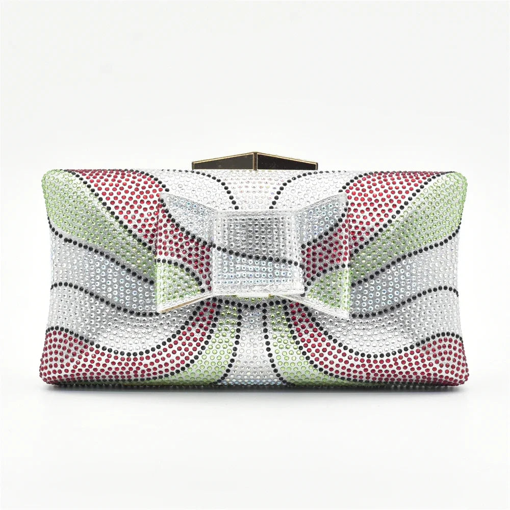 Design Italian Shoes and Bags Matching Set Decorate with Rhinestone Wedges Shoes for Women Luxury Round Toe Platform Shoes