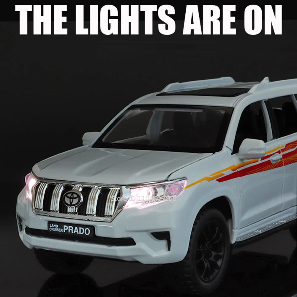 1:32 Scale Land Cruiser Prado Toy Police Car Model Metal Diecast Simulation Vehicles Pull Back Toys Collection Birthday Gifts