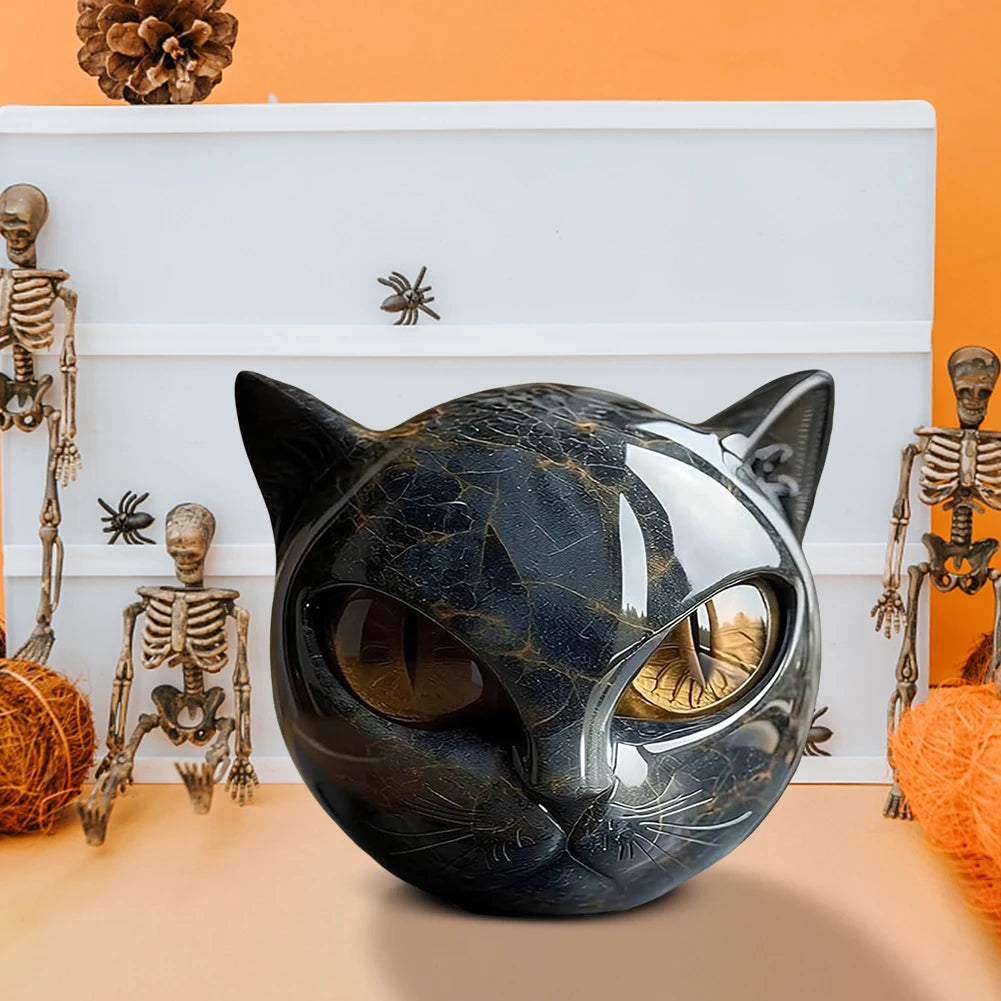 Black Cat Figurine Resin Cat Head Healing Stone Marble Texture Cat Stone Resin Cat Sculpture Ornament Cat Sculpture Craft Decor