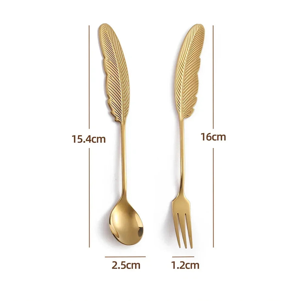 Stainless Steel Feather Spoon, Creative Coffee and Dessert Spoon, Elegant Design for Tea, Ice Cream, Decorative Kitchen Utensils