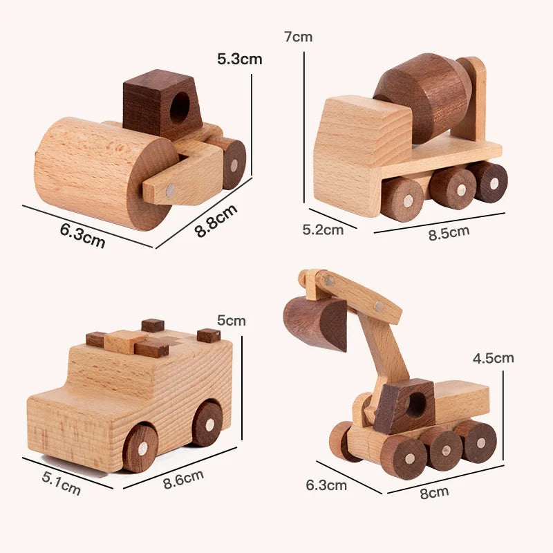 Wooden Cartoon Vehicle Toy Set
