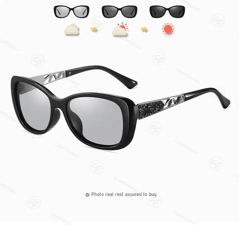 Diamond Frame Photochromic Polarized UV400 Fashion Sunglasses for Women Travel Glasses