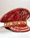 Red Rose Bling Captain Hat Rhinestone for Woman Steampunk Military Cap for Men Burning Man Music Festivals Accessories