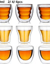 2/4/6pcs Screw Thread Espresso Cups Set Double Wall Glass Coffee Mugs Set 80ml Shot Glass Insulated Teacup Coffee Accessories