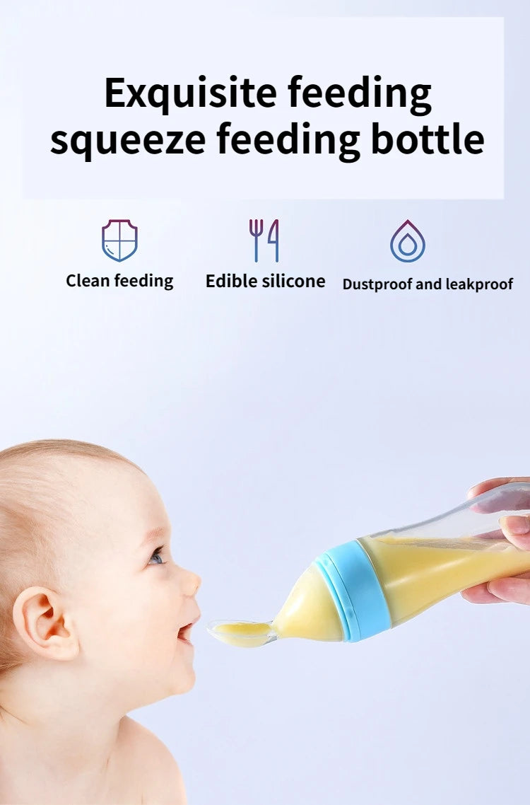 Silicone Squeezing Feeding Bottle Newborn Baby rice cereal Training Rice Spoon Infant Cerea Food Supplement Feeder Portable 90ML