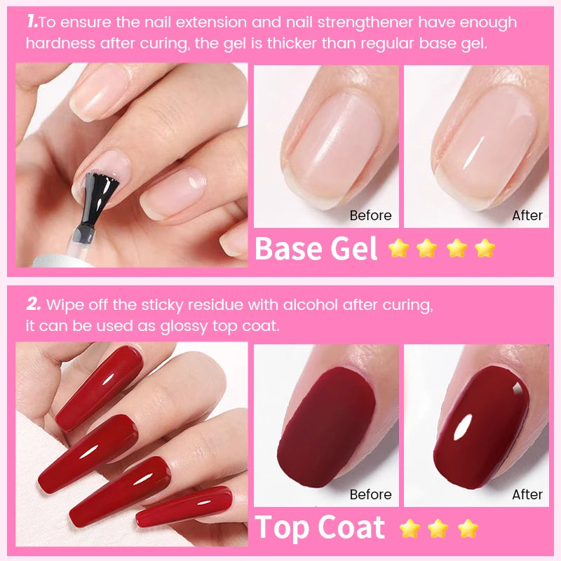 6 IN 1 Nail Glue Gel 15ML for Acrylic Nails Soak off Base Gel Top Coat UV Extension Nail Gel False Nail Tips Gel