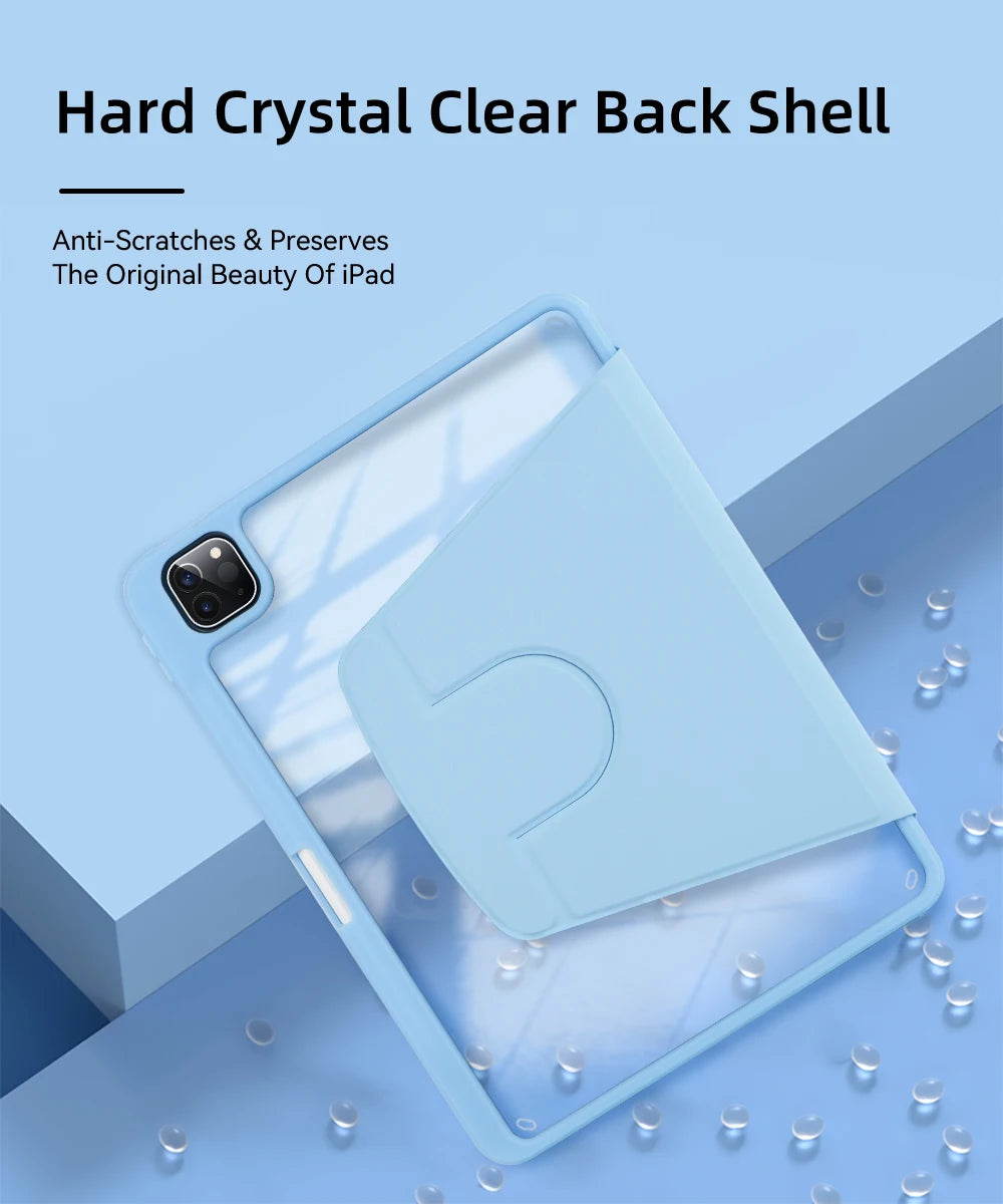 For Tablet iPad Pro 11 Case For Pro 12.9 Air 5 4 10.9 iPad 10th 7/8/9th Generation Mini 6 360° Rotatable Transparent Back Cover