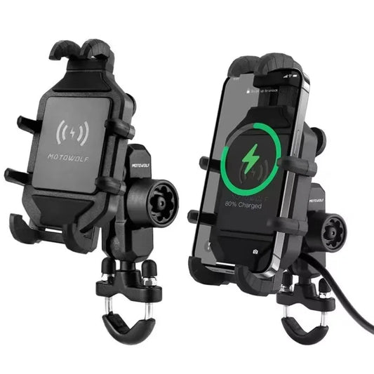 Anti-Thief Motorcycle Bike Mobile Phone Holder Fast 15W Wireless Charging Charger Cycling Mirror Stand Handlebar Mount