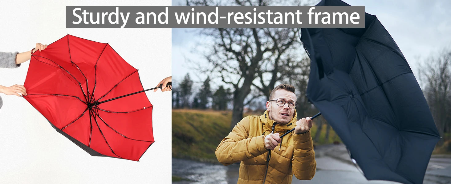 Windproof Travel Umbrella Small Strong but Light Portable and Automatic Folding R