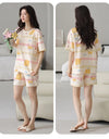 2-Pcs Women’s Cotton Pajama Set – Breathable Short Sleeve Summer Sleepwear with Cute Prints