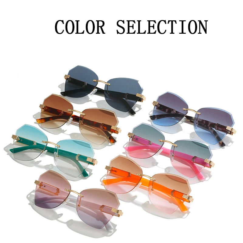 Cat Eye Rimless Sunglasses Women Luxury Fashion Glasses Vintage Shades