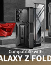 for Z Fold 6 Case with Ring Stand Built-in S Pen Holder & Glass Screen Protector with Slide Camera Cover Belt Clip Black