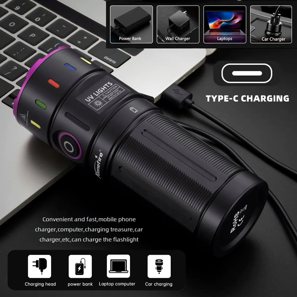 200W 365nm UV Blacklight Rechargeable Flashlight