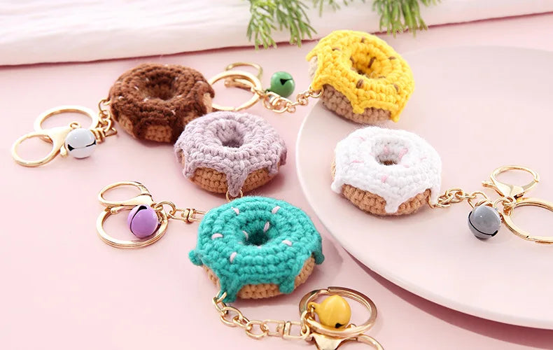 5 Pcs Handmade Weaving Keychain Wool Crochet Unique Knitted Pendant Keyring Strawberry Watermelon Orange Pendant Key Chain Gifts