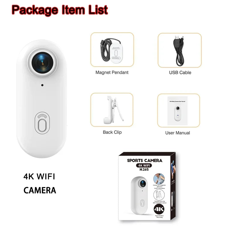 Mini 4K Action Body Camera with WiFi EIS and 30M Waterproof Housing